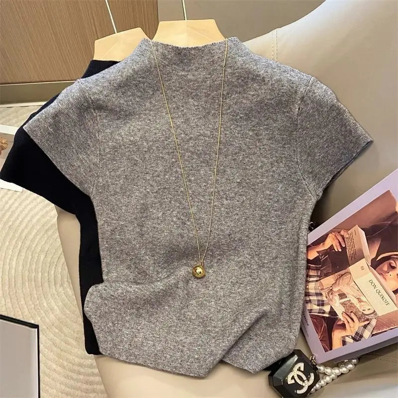 Soft Touch Ribbed Mock Neck Tee