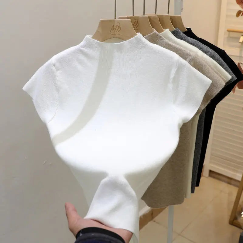 Soft Touch Ribbed Mock Neck Tee