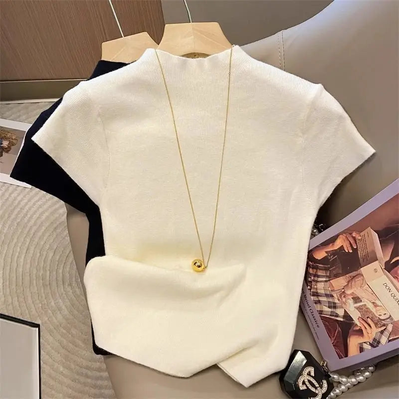 Soft Touch Ribbed Mock Neck Tee
