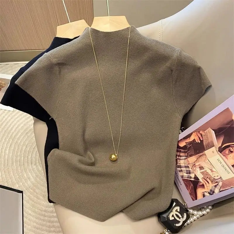 Soft Touch Ribbed Mock Neck Tee