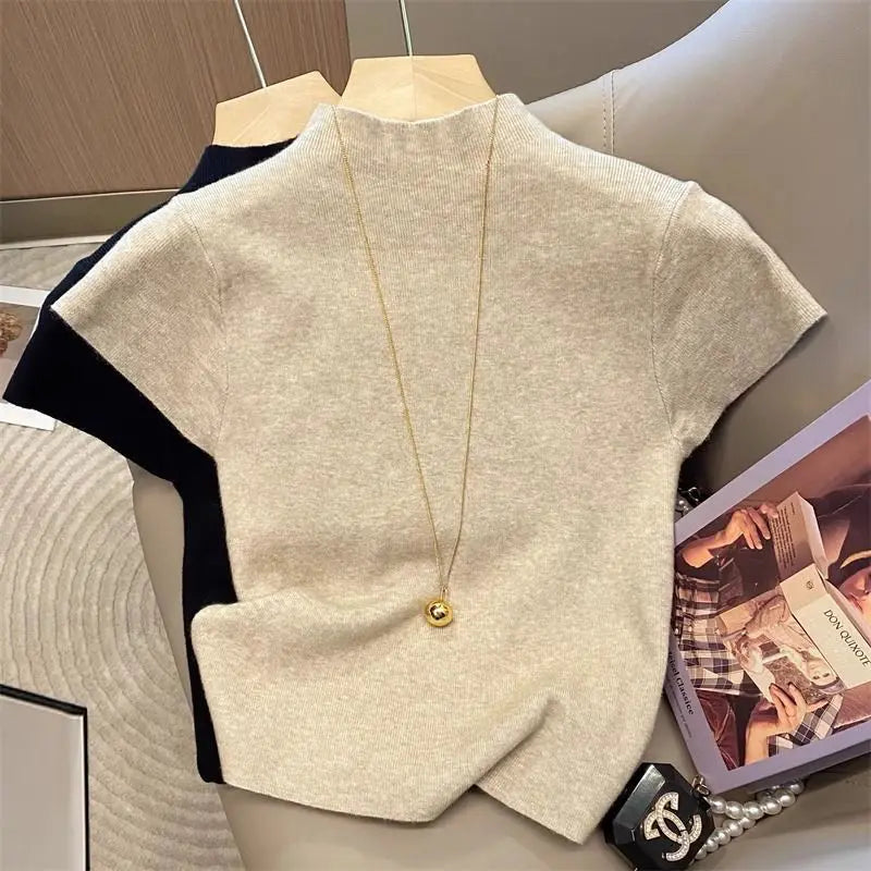 Soft Touch Ribbed Mock Neck Tee