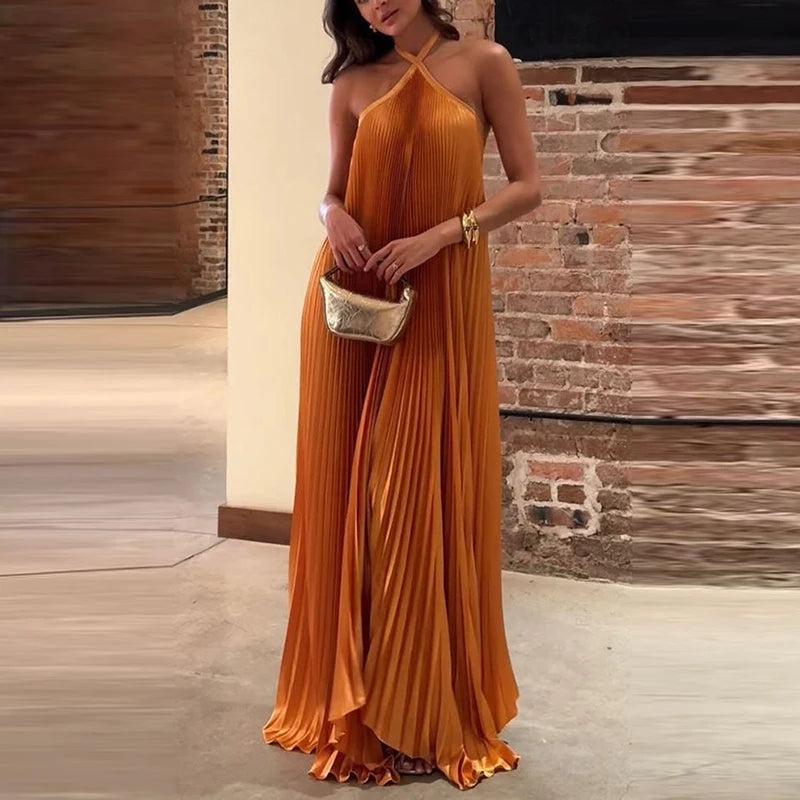Pleated Halter Glow Dress