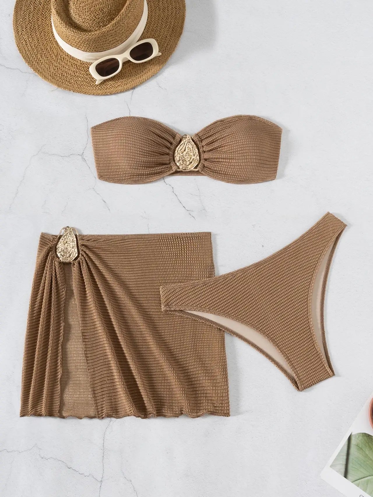 The Selene Set – 3 Piece Bandeau Bikini with Skirt