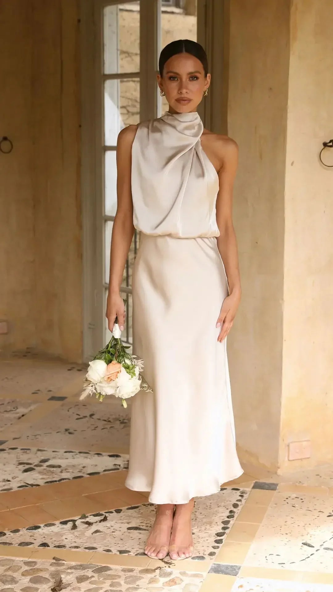 The Radiance One-Shoulder Satin Midi Dress
