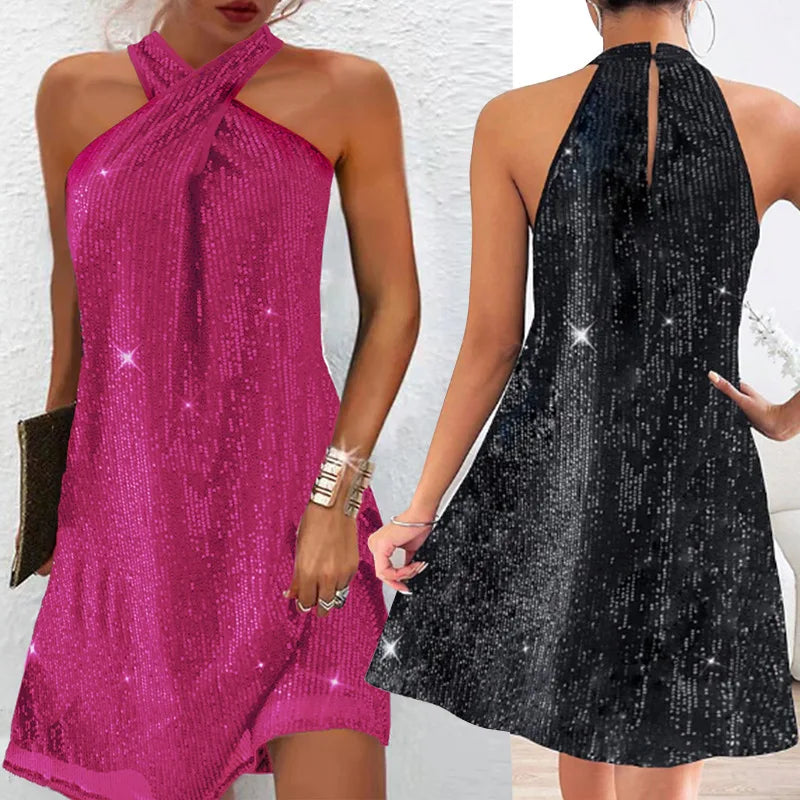Starlit Serenade Halter Dress