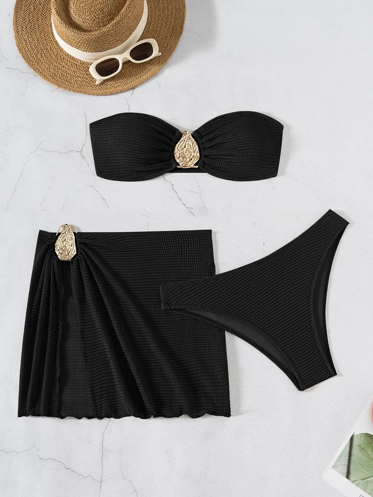 The Selene Set – 3 Piece Bandeau Bikini with Skirt