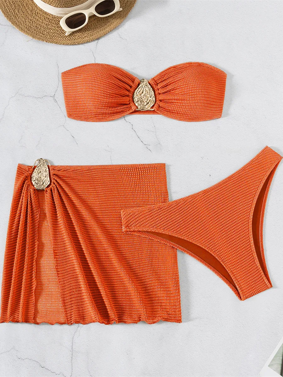 The Selene Set – 3 Piece Bandeau Bikini with Skirt